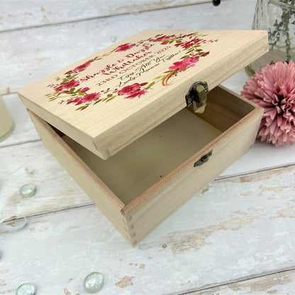 Floral Wreath Wedding Wooden Personalised Memory Box - Wedding Gift