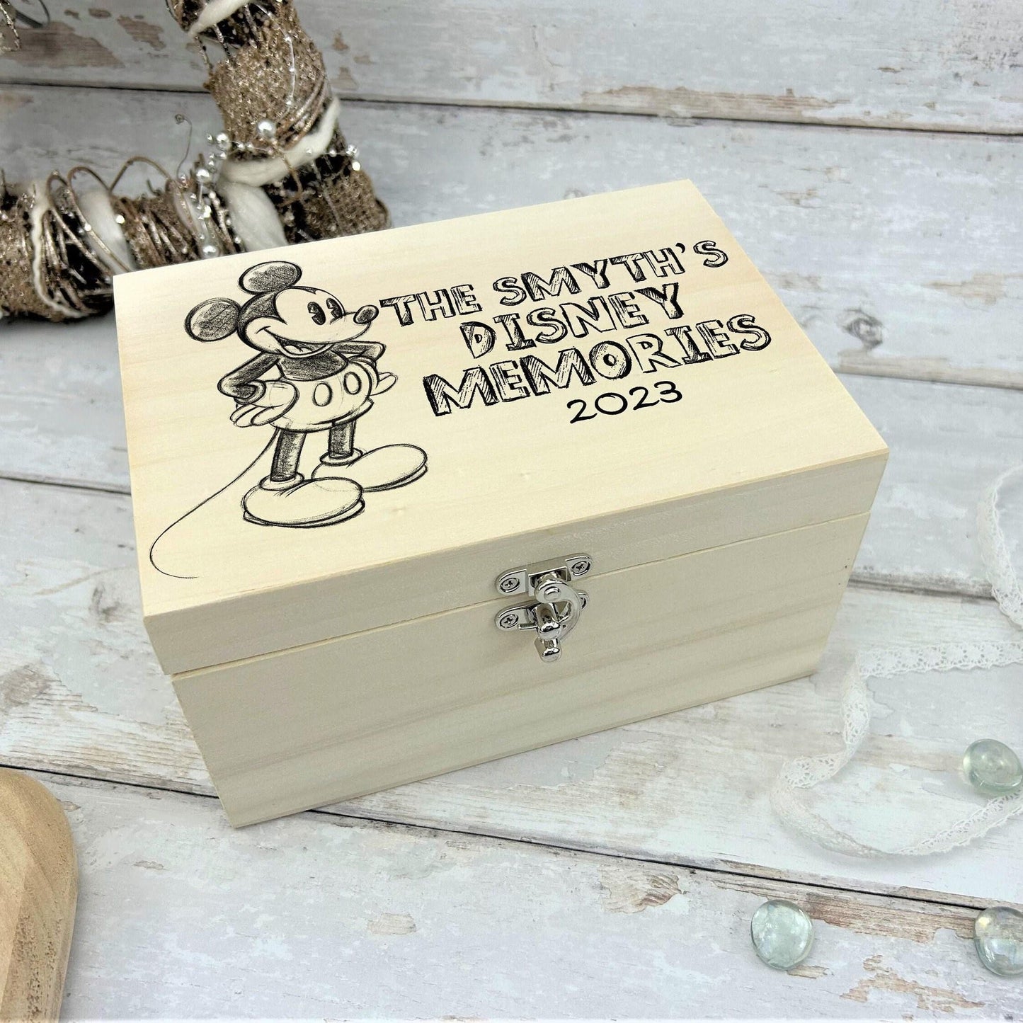 Mickey Mouse Sketch Disney Personalised Wooden Memory Box