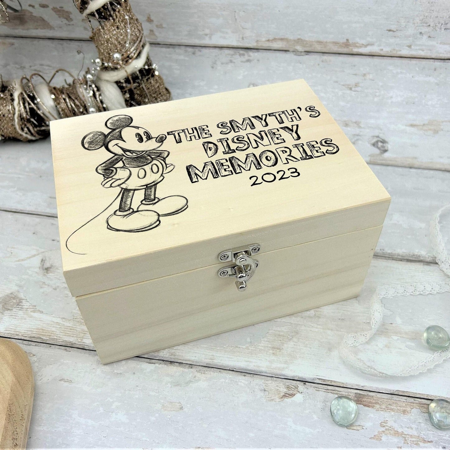 Mickey Mouse Sketch Disney Personalised Wooden Memory Box