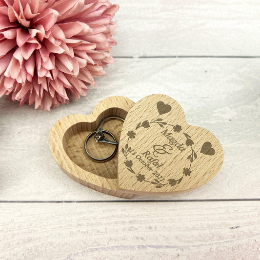 Floral Wreath Wedding Ring Carrier Heart Box Personalised Engagement Gift