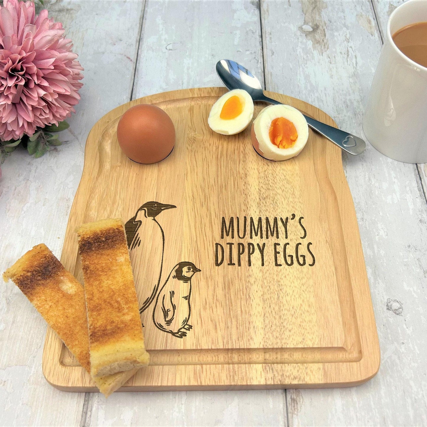 Emperor Penguin Egg & Soldiers Personalised Breakfast Board - Father's Mother's Day Gift