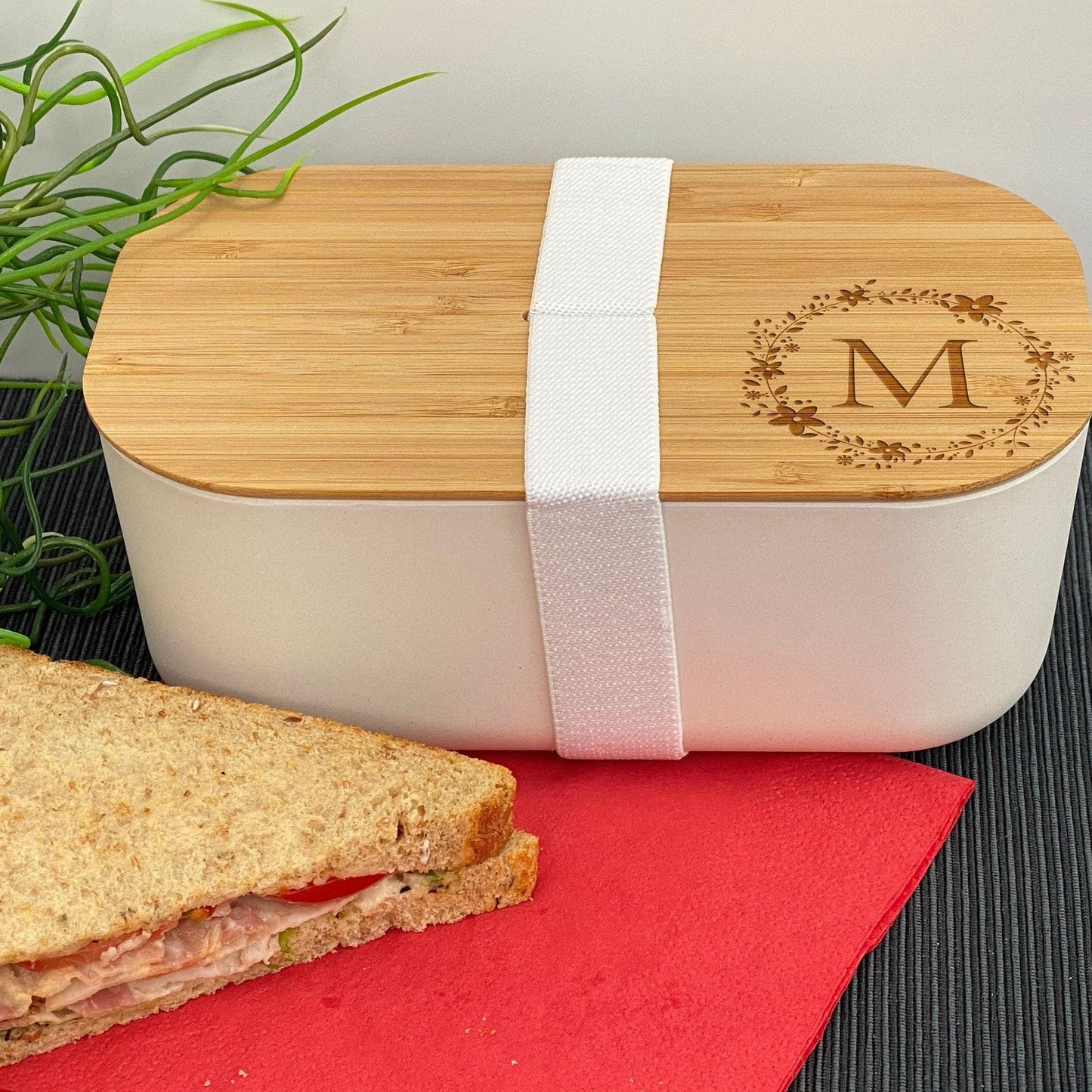 Floral Initial Personalised Bamboo Eco Friendly Lunchbox  - School Work Packed Lunch