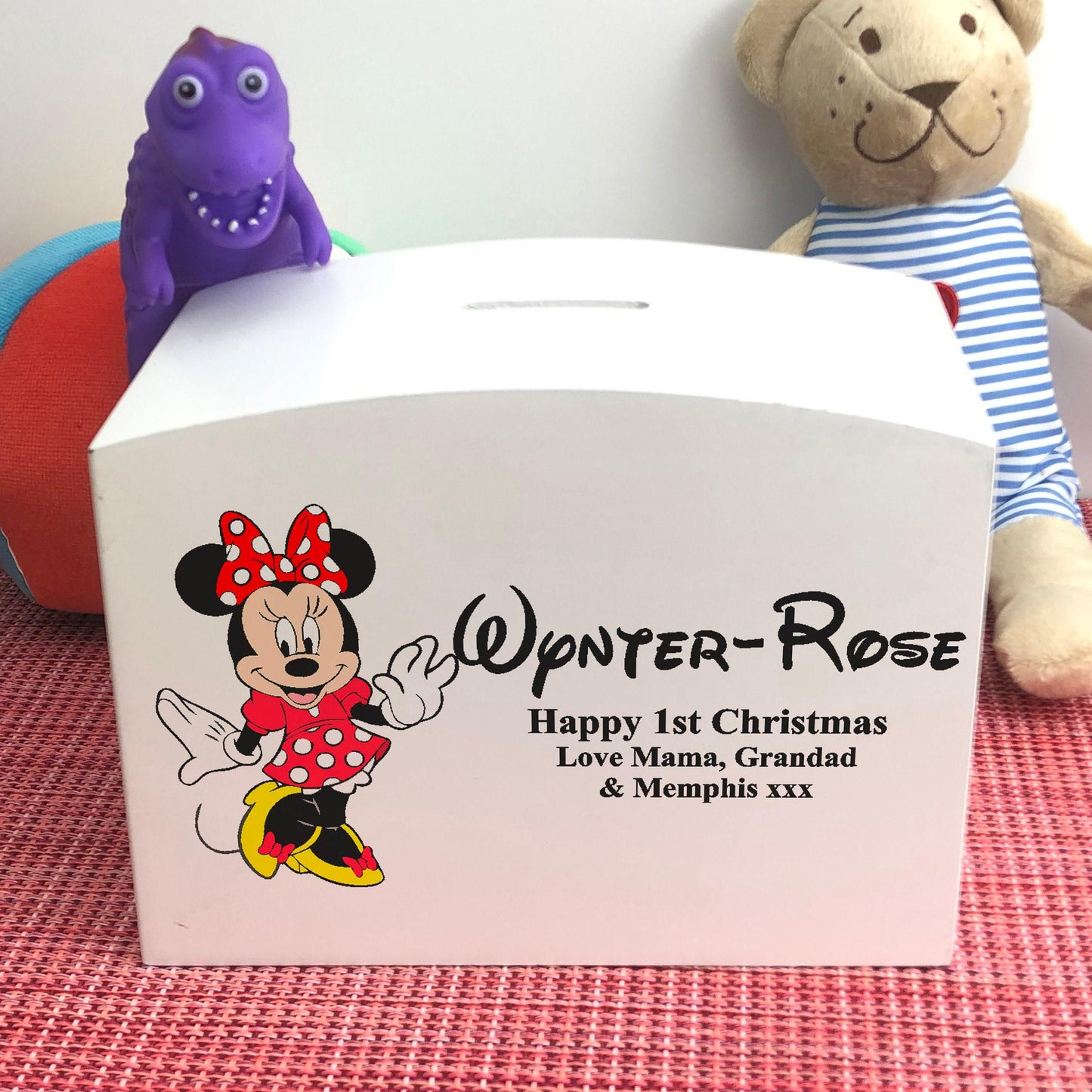 Minnie Mouse Wooden Money Box - Personalised Children's Saving Gift - Birthday Saving Gift