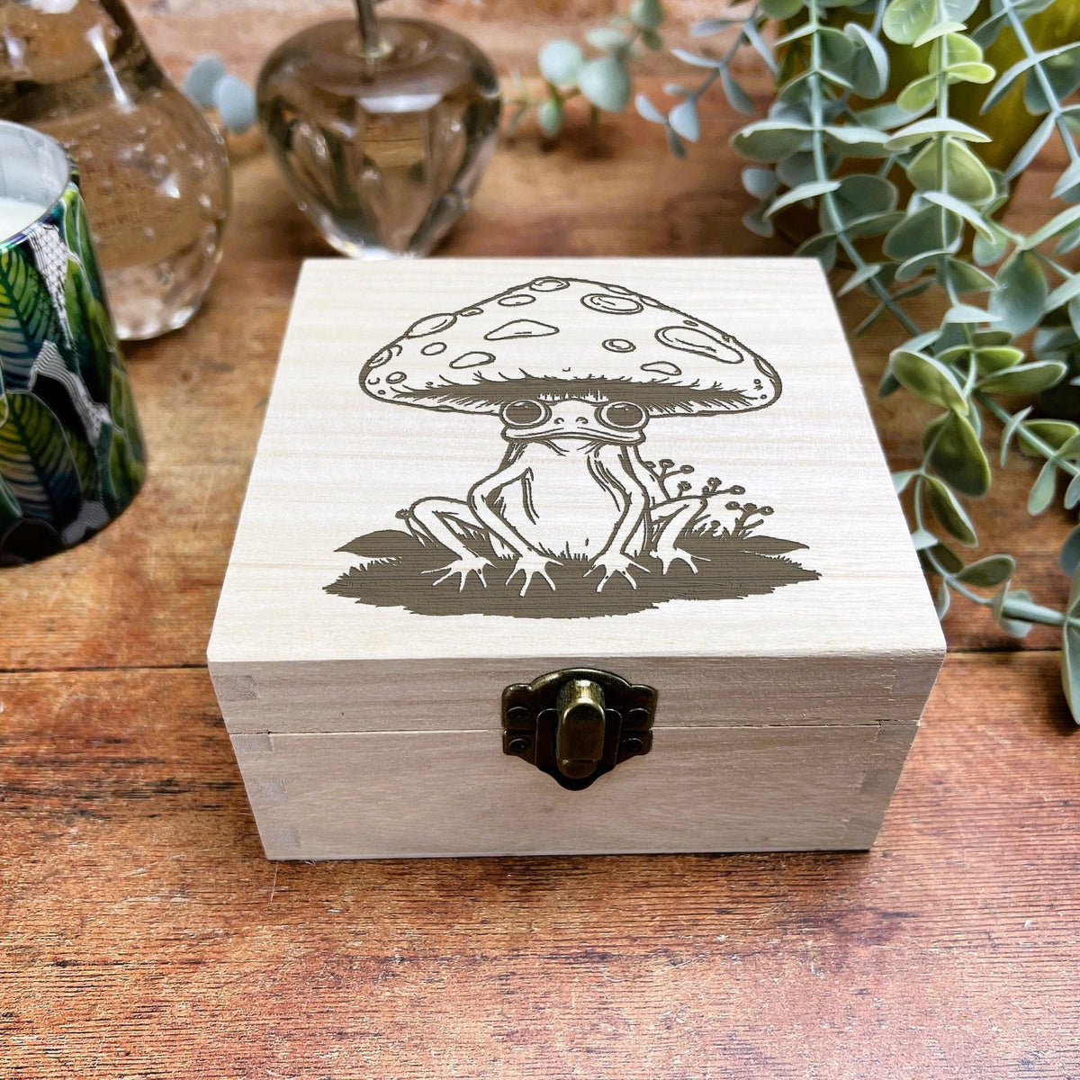 Frog Mushroom Illustration Cottage Core Engraved Wooden Box Christmas Gift Birthday Present Secret Santa