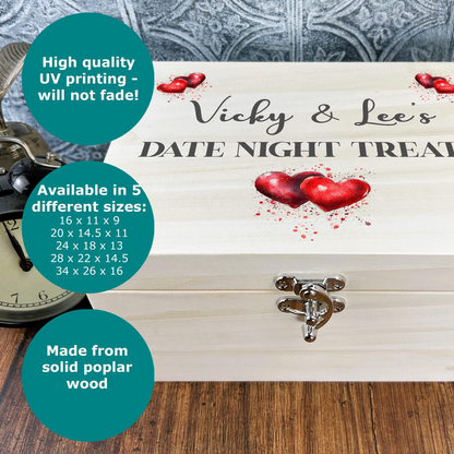 a wooden box with a date night treat on it
