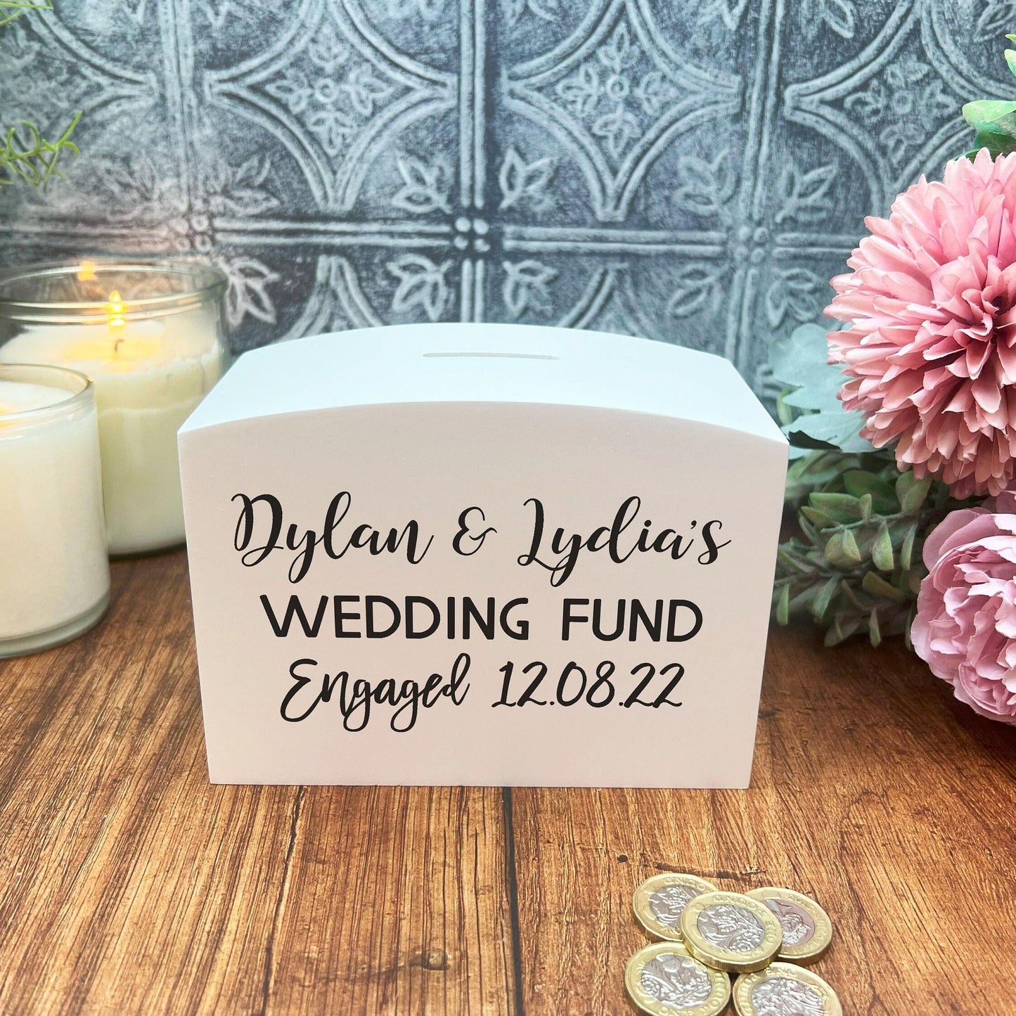 Wedding Fund Wooden Money Box - Personalised Engagement Gift