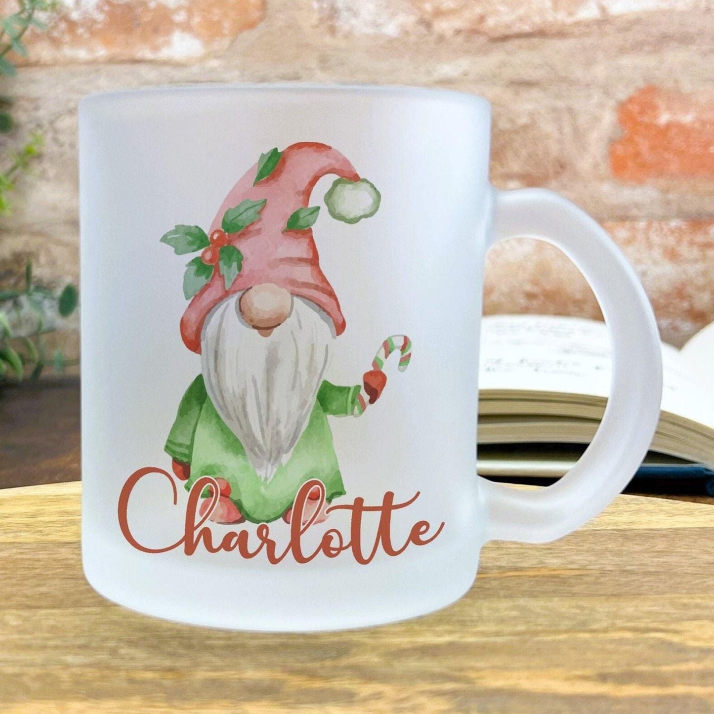 Gnome Christmas Mug Personalised Frosted Glass Secret Santa Gift XMAS Stocking Filler