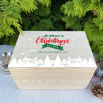 Snow Town Silhouette Christmas Eve Box Hamper Gift Personalised XMAS Treats