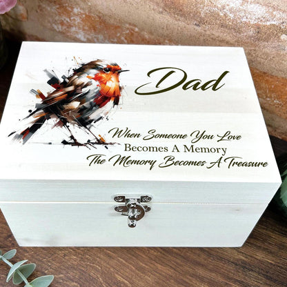 Robin Oil Painting Illustration Personalised Wooden Memory / Keepsake Box - Bereavement Gift