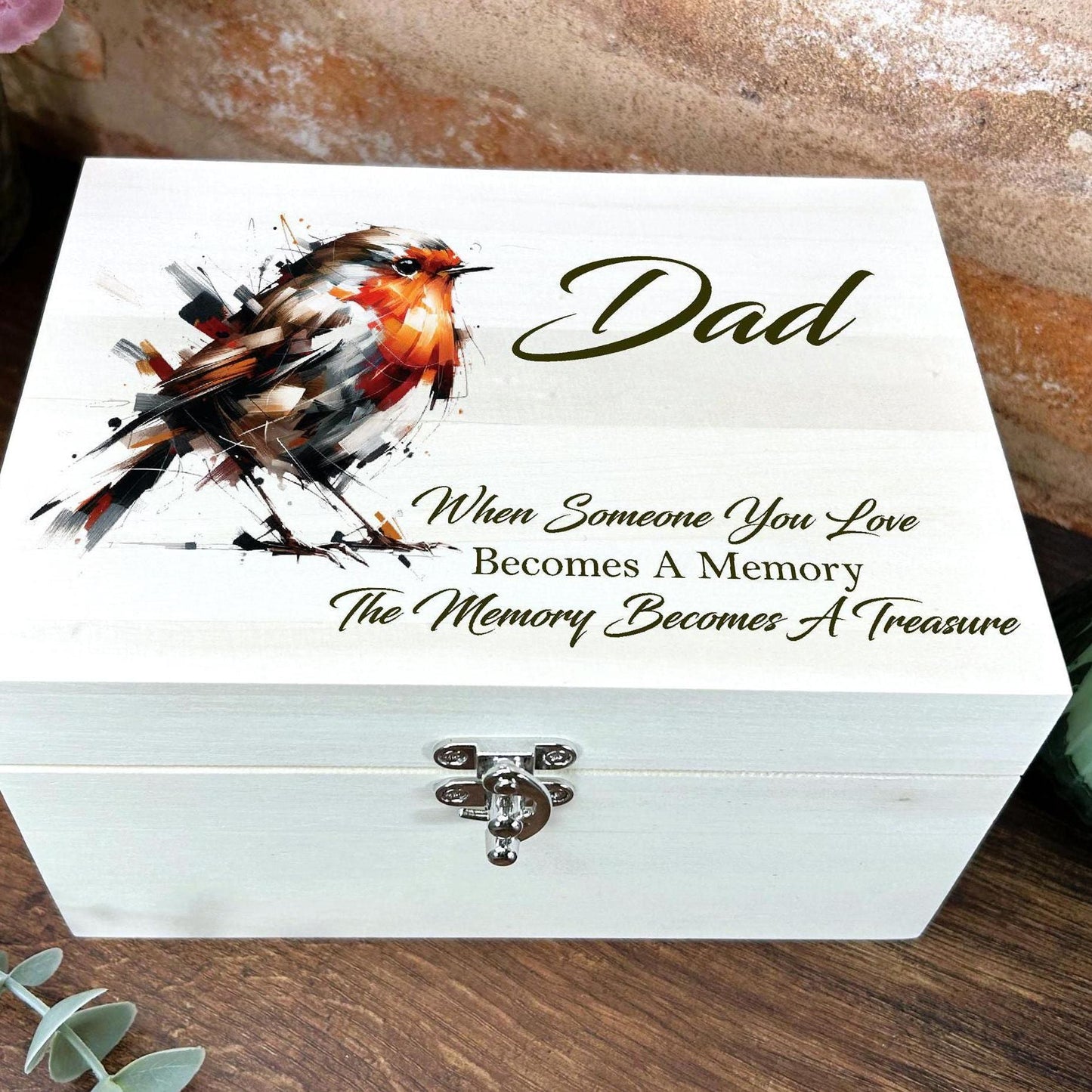 Robin Oil Painting Illustration Personalised Wooden Memory / Keepsake Box - Bereavement Gift