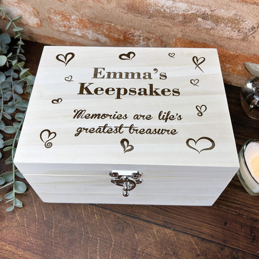 Hearts Wooden Memory Box Personalised Gift