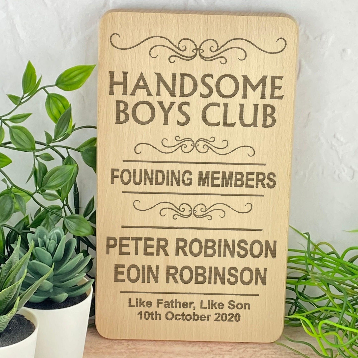 Handsome Boys Club Engraved Personalised Plaque - Father's Day Gift