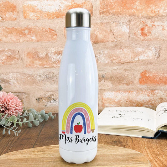 Teacher Rainbow Water Bottle Teacher Personalised Message End of School Gift