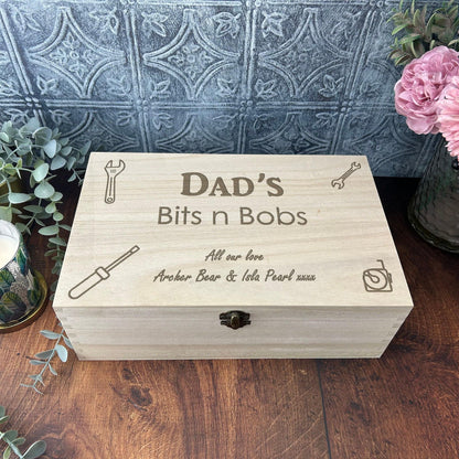 Dads Bits N Bobs Engraved Box - Father's Day Gift - Personalised - Tool Storage