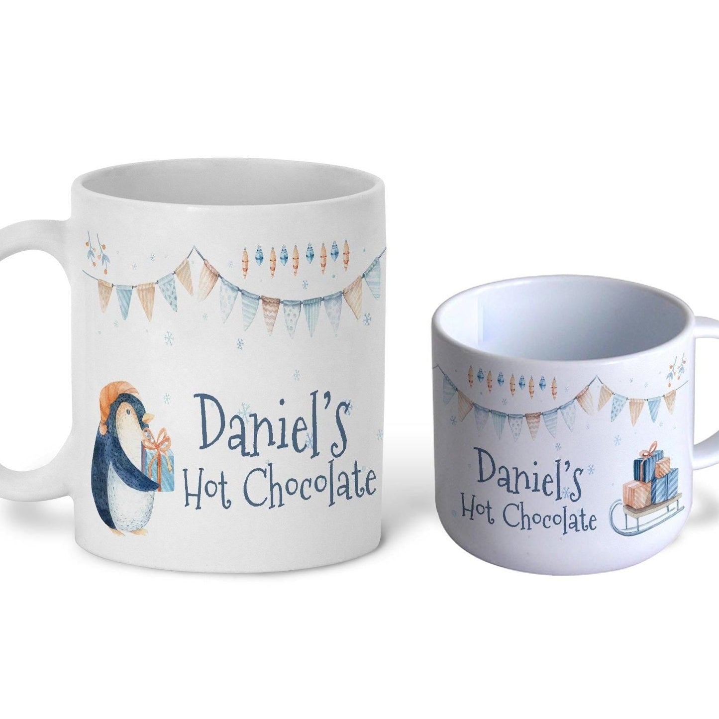 Penguin Sleigh Christmas Hot Chocolate Gift XMAS Children's Personalised Mug Unbreakable Kids Toddler Child Safe
