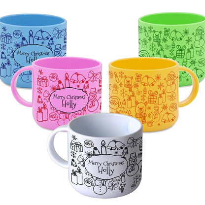Merry Christmas Personalised Doodle Mug for Toddlers 6oz Polymer Unbreakable Child Safe Gift