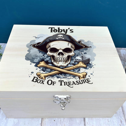 Pirate Treasure Chest Printed Skull & Crossbones Children's Personalised Wooden Box