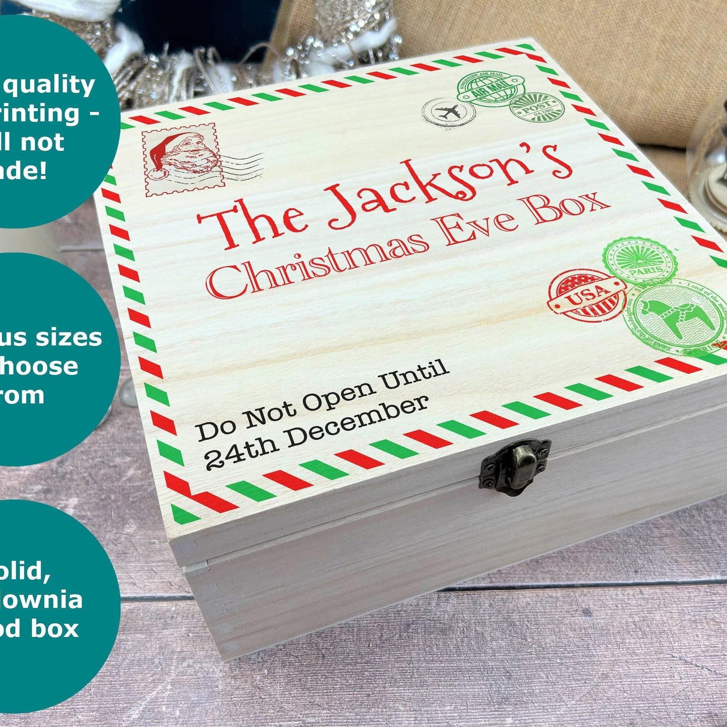 Postcard Letter From Santa Clause Wooden Christmas Eve Personalised Treat Box