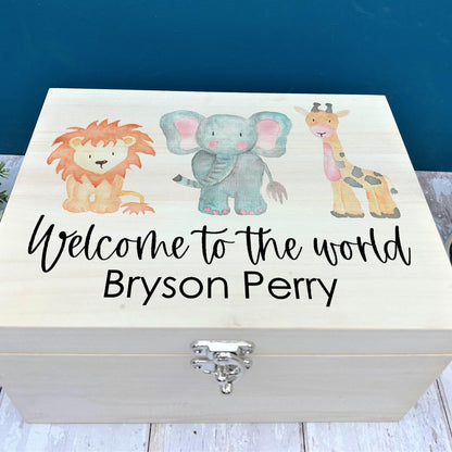 Welcome To The World Safari Watercolour Animals - Personalised Christening Gift
