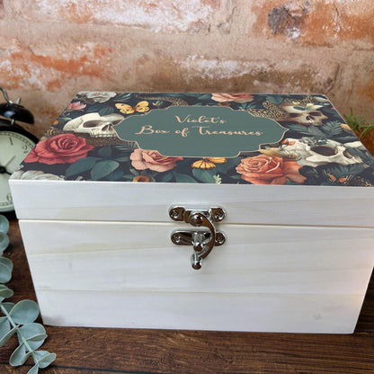 Gothic Skull & Roses Full Print Personalised Memory Box - Trinkets and Keepsakes - Birthday Christmas Gift - Unique Unusual Present
