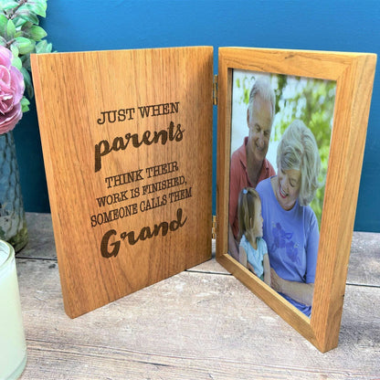 Parents to Grandparents Quote Personalised Oak Photo Frame Gift - Baby Announcement