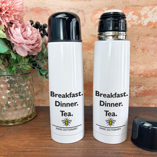 Breakfast Dinner Tea - Manc Dictionary - Personalised Insulated Flask
