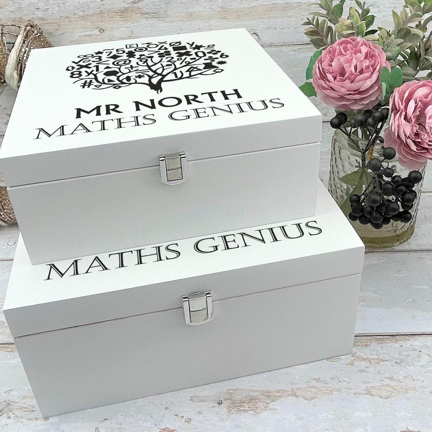 Maths Teacher Gift - Personalised Wooden Box - Math Genius