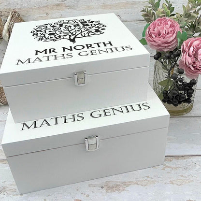 Maths Teacher Gift - Personalised Wooden Box - Math Genius