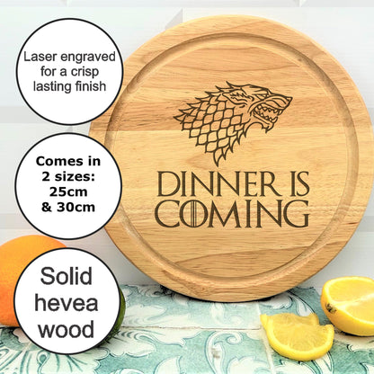 a game of thrones dinner is coming sign next to sliced lemons