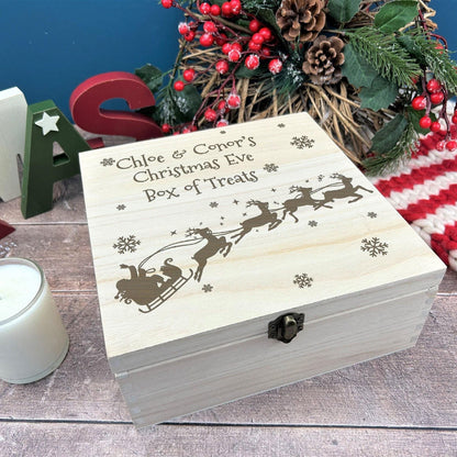 Santa Sleigh and Reindeer Silhouette Engraved Personalised Christmas Eve Box