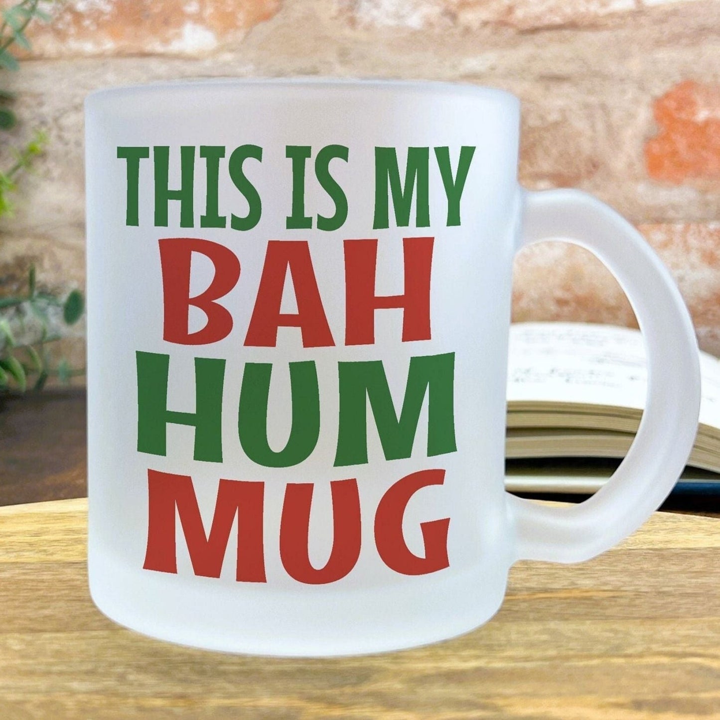 Bah Hum Bug Scrooge Mug | Christmas | Personalised | Frosted Glass Mug | Secret Santa Gift  | XMAS Stocking Filler | Present | Festive