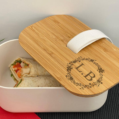 Floral Initial Personalised Bamboo Eco Friendly Lunchbox  - School Work Packed Lunch