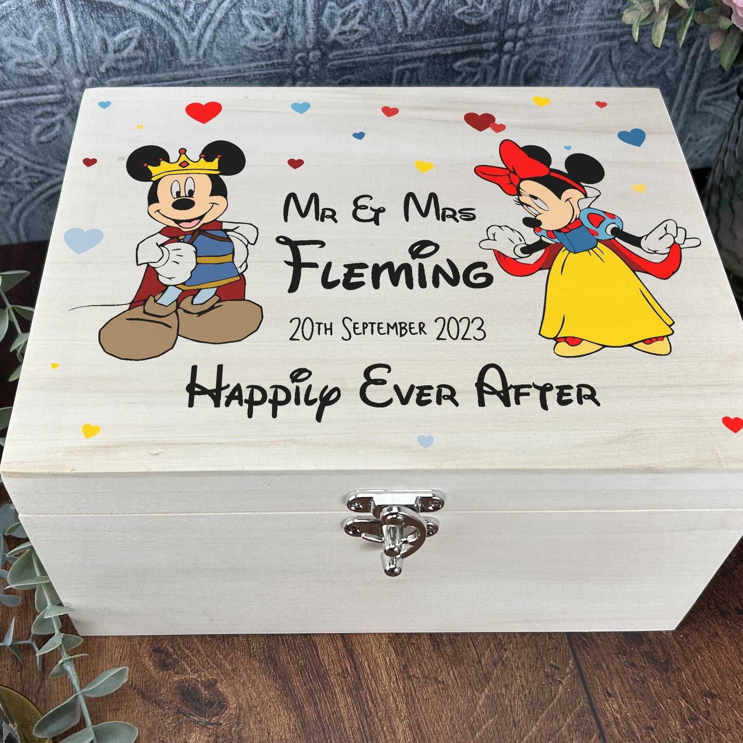Snow White, Minnie & Mickey Mouse Personalised Wooden Memory Box Wedding Gift