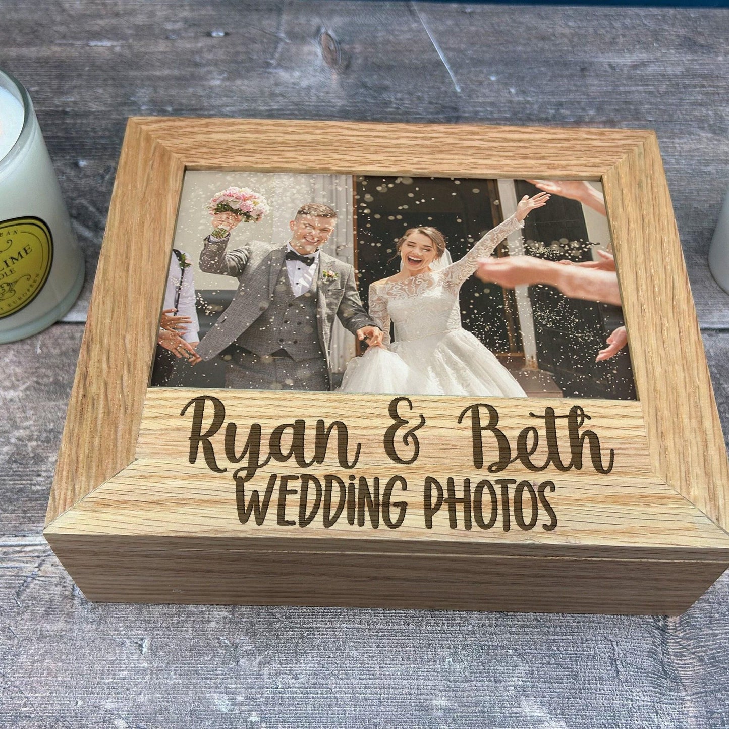 Wedding Photos - Personalised Memory Box - Photos 6x4 7x5 Holder - Wedding anniversary Gift - Solid Oak