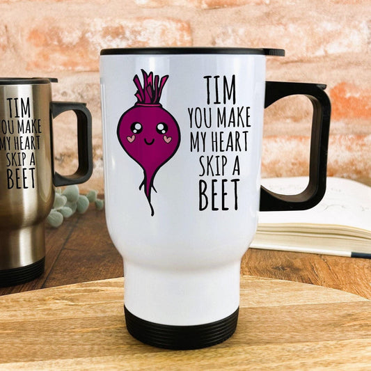 Beetroot Heart Skip A Beet Beat Funny Personalised Travel Mug Valentine's Day