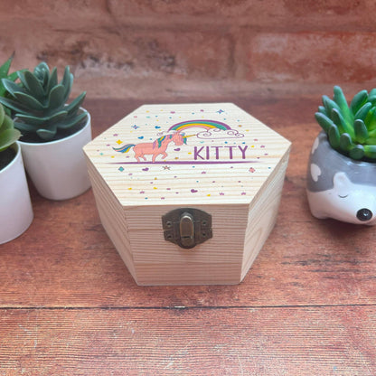Unicorn Design Children's Printed Box - Toy Storage / Memory - Wooden Personalised Gift