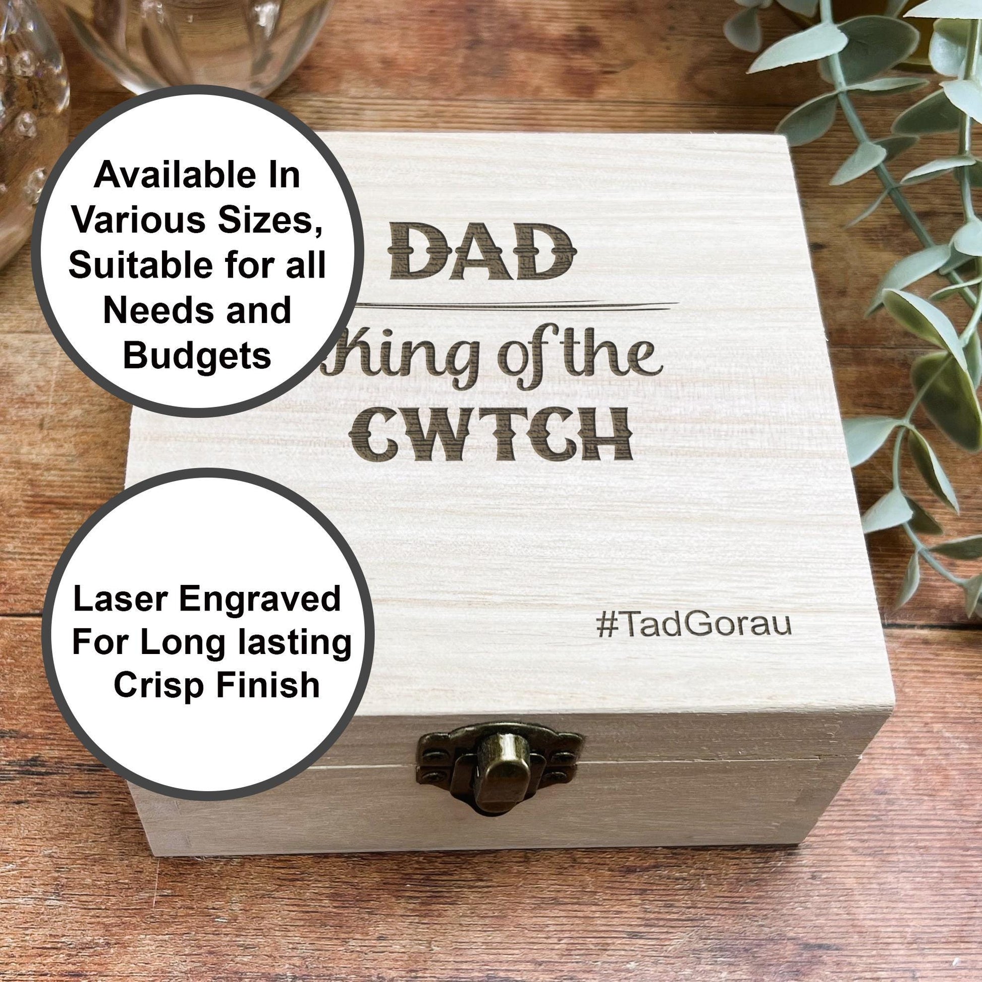 a wooden box with a picture of dad and daughter on it