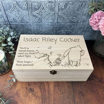Pooh Bear Piglet Friendship Quote Engraved Box - Personalised Gift