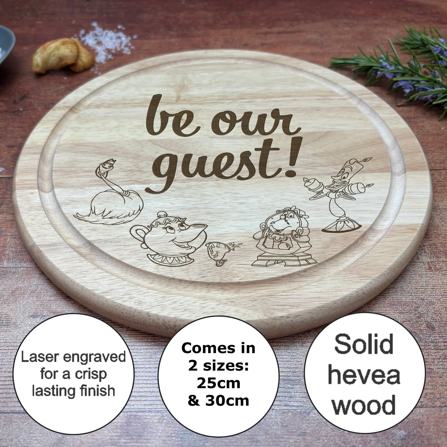 a wooden plaque with the words be our guest printed on it
