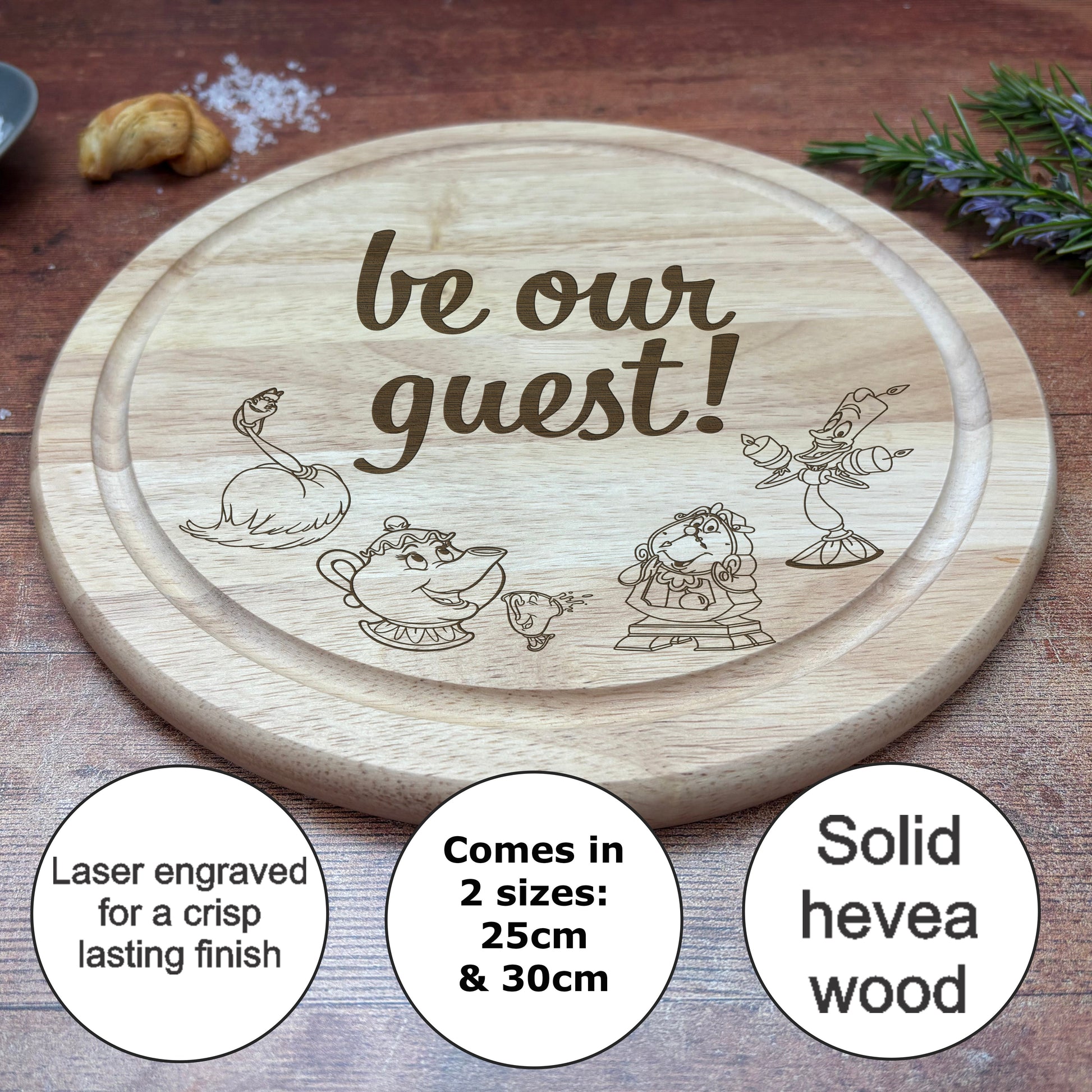 a wooden plaque with the words be our guest printed on it