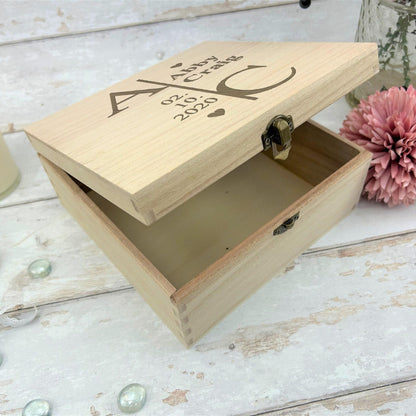 Initials and Date Wedding Day Wooden Memory Keepsake Box Wedding Gift