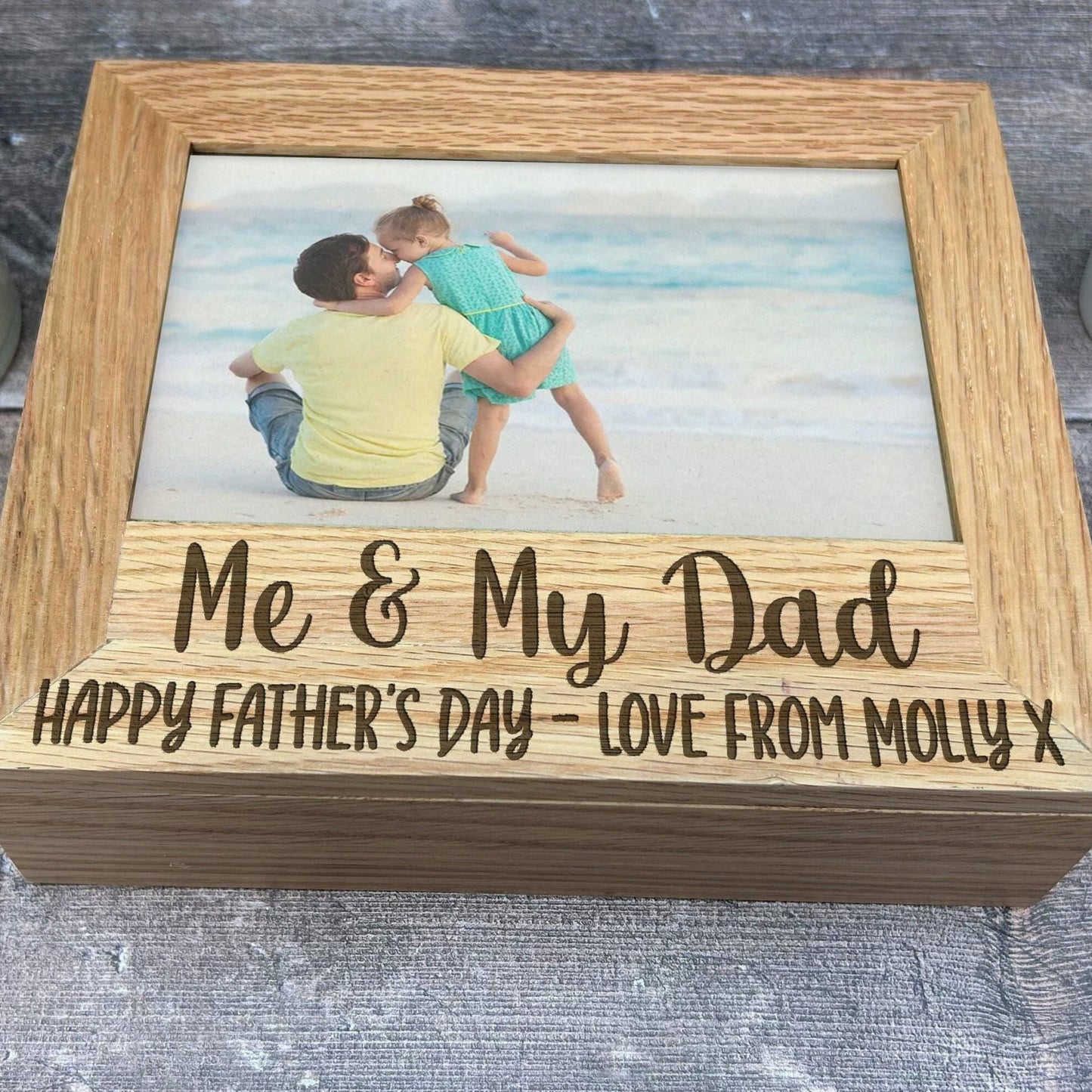 Me & My Dad - Father's Day - Personalised Memory Box - Photos 6x4 7x5 Holder - Solid Oak