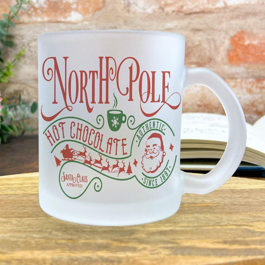 Santa Hot Chocolate Christmas Mug Personalised Frosted Glass Secret Santa Gift XMAS Stocking Filler