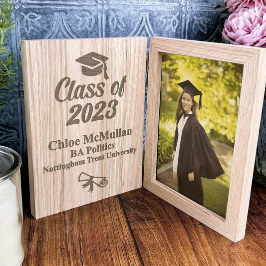 Graduation Class Of ..... Personalised Oak Photo Frame - University - School -  Collage - Leavers Gift