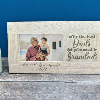 Promoted To Grandad - Father's Day Personalised Gift - Oak Photo Frame 6'x4'