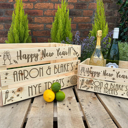 NYE Treats - New Years Eve - Couple or Family - Personalised Wooden Crate Hamper Gift