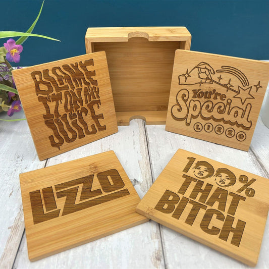 Lizzo Juice Truth Hurts Special Lyrics Engraved Bamboo Coaster Set New Home Décor House Warming Gift Christmas Gift Birthday Present