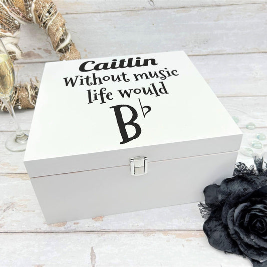 Without Music Life Would Be Flat - Music Sheet CD Storage Box - Personalised Gift