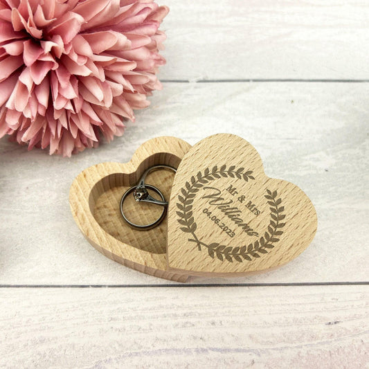Wreath Mr & Mrs Wedding Ring Carrier Heart Box Personalised Engagement Gift