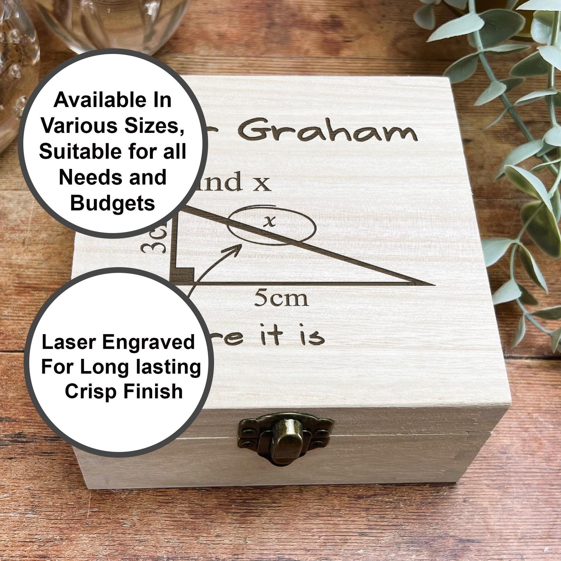 a wooden box with a picture of a triangle on it